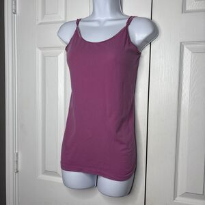 Vintage SO Pink Seamless Tank Top Size Medium Built In Bra Stretch Cami